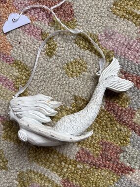 White Mermaid ornament shabby chic Seashells fins scales NWT